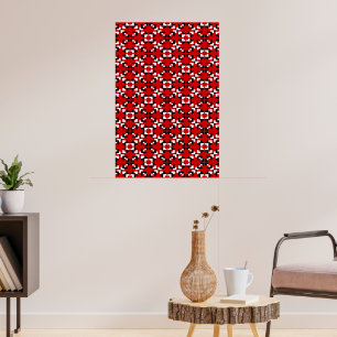 Affiche Motif géométrique pixelisé rouge, noir et blanc