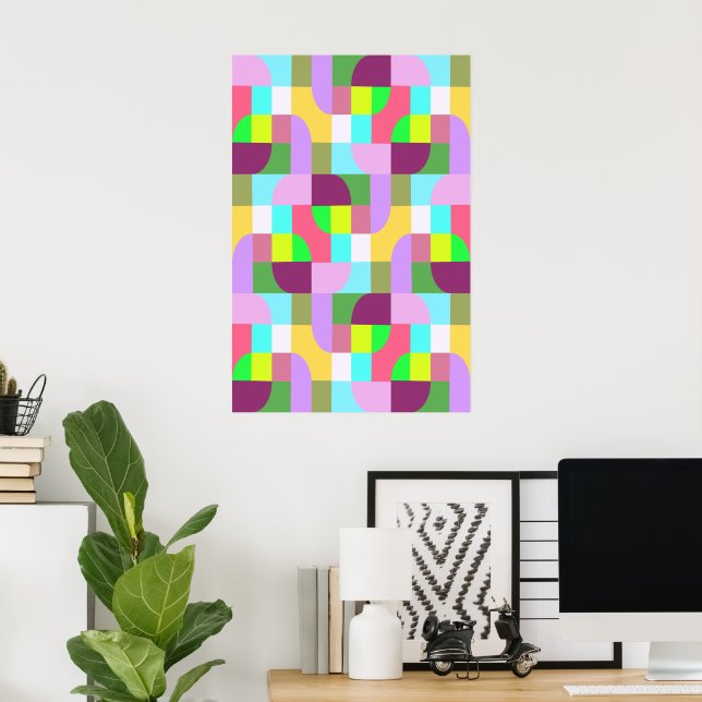 Affiche Motif géométrique rétro coloré  (Bureau à domicile)