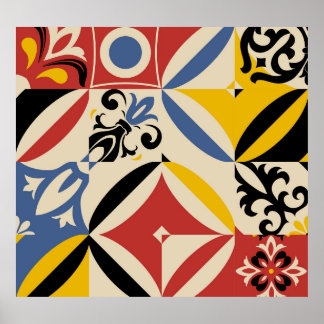 Affiche Motif géométrique Rétro Seites Azulejos