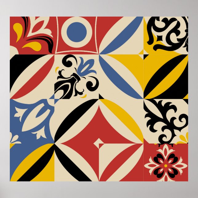 Affiche Motif géométrique Rétro Seites Azulejos (Devant)