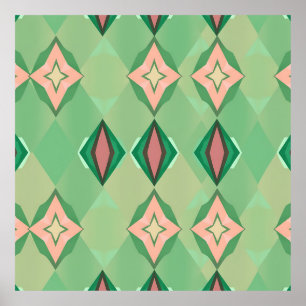 Affiche Motif géométrique rétro vert rose diamant étoile