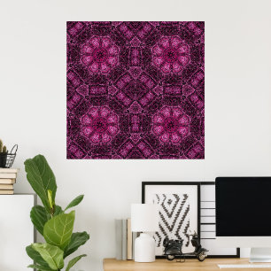 Affiche Motif géométrique rose avec mandala floral lumineu