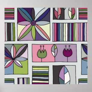 Affiche motif géométrique vintage, coloré et dessiné à la