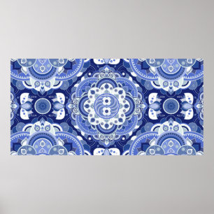 Affiche Motif géométrique vintage de couleurs bleues. Lége
