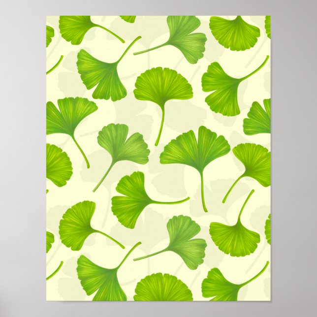 Affiche Motif Ginkgo sur blanc (Devant)