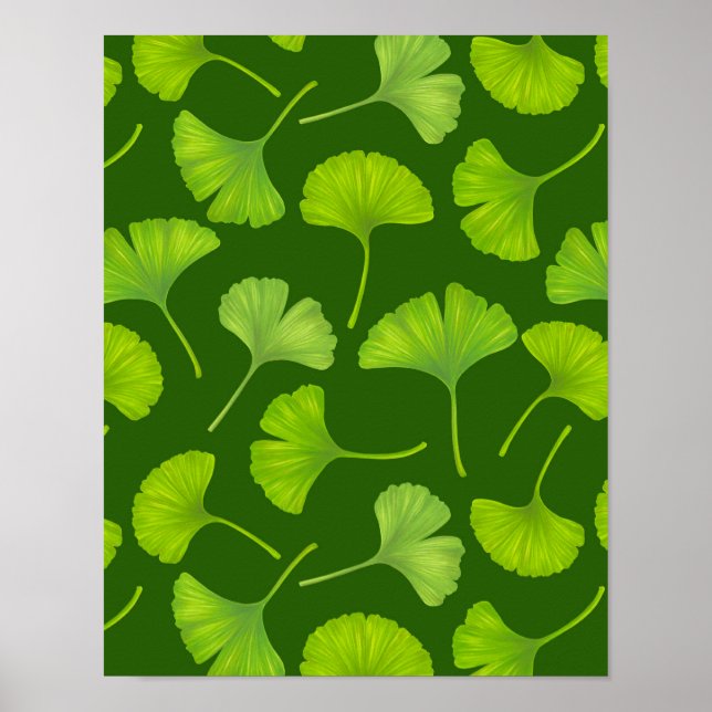 Affiche Motif Ginkgo sur vert foncé (Devant)