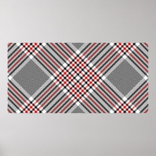 Affiche Motif glen plaid. Gaze noire, rouge, blanche sans