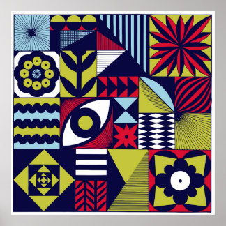 Affiche Motif graphique de style scandinave ou rétro. Main