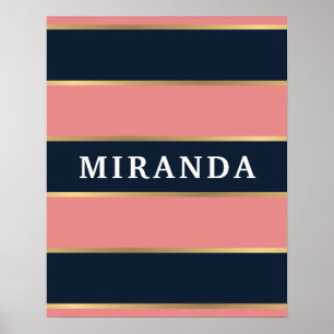 Affiche Motif Gras Rose Bleu Gold
