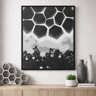 Affiche Motif hexagonal avec éclaboussures de peinture gri
