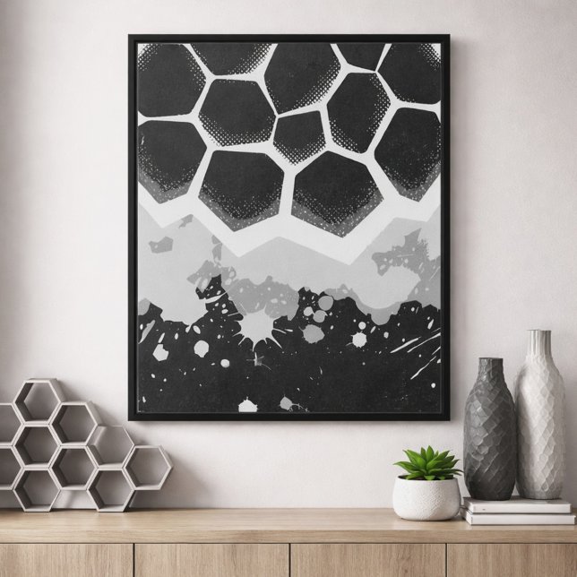 Affiche Motif hexagonal avec éclaboussures de peinture gri (Créateur téléchargé)