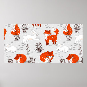 Affiche Motif hivernal sans soudure avec de mignons renard