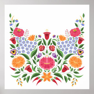 Affiche Motif hongrois de gens - fleur de broderie de