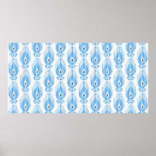 Affiche Motif Ikat en bleu et blanc