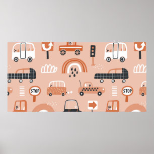 Affiche Motif impeccable avec voitures de jouets. Cartogra