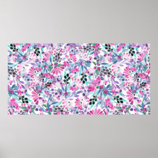 Affiche Motif incomparable de fleurs et de baies violettes