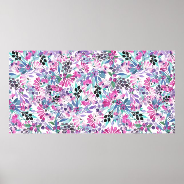 Affiche Motif incomparable de fleurs et de baies violettes (Devant)