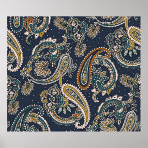 Affiche Motif indien traditionnel Paisley sur fond de terr