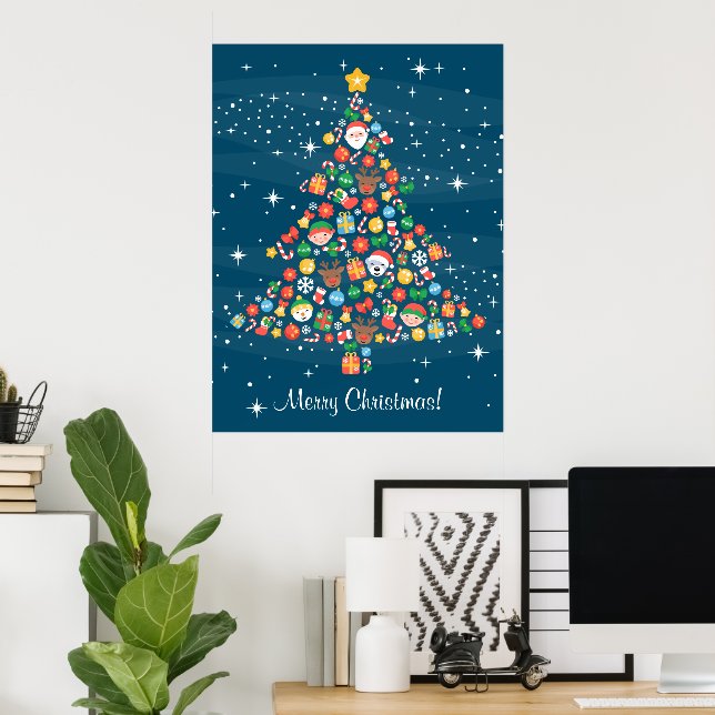 Affiche Motif joyeux d'arbre de Noël en bleu (Bureau à domicile)