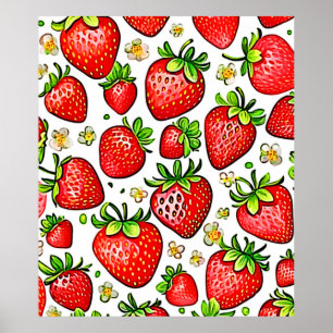 Affiche Motif Juicy Red Strawberries
