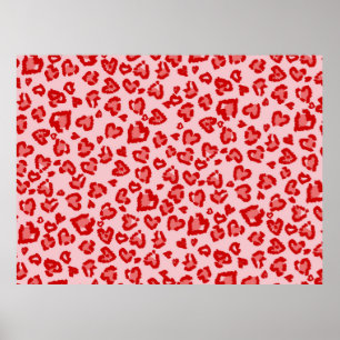 Affiche Motif léopard des coeurs en rouge sur blush