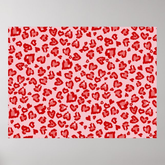 Affiche Motif léopard des coeurs en rouge sur blush (Devant)