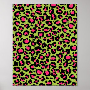 Affiche Motif léopard en framboise sur fond vert citron