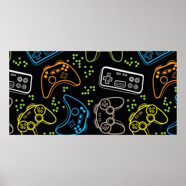 Affiche Motif lumineux sans couture avec joysticks. (Devant)