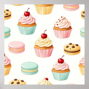 Affiche Motif Macaron Cupcake Sucré