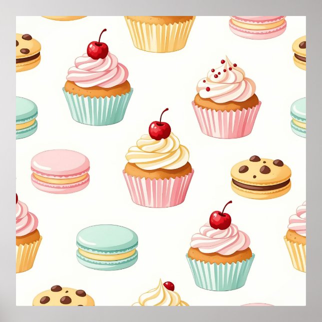 Affiche Motif Macaron Cupcake Sucré (Devant)