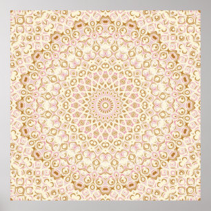 Affiche Motif Mandala Rose Doré Chaud