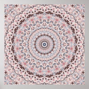 Affiche Motif Mandala Rose et Bleu Boho