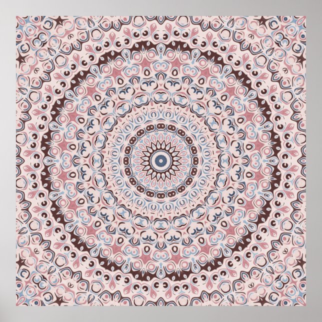 Affiche Motif Mandala Rose et Bleu Boho (Devant)