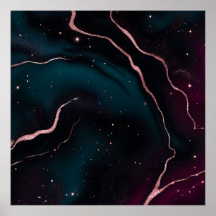 Affiche Motif Marbre Galaxie Or Rose Émeraude