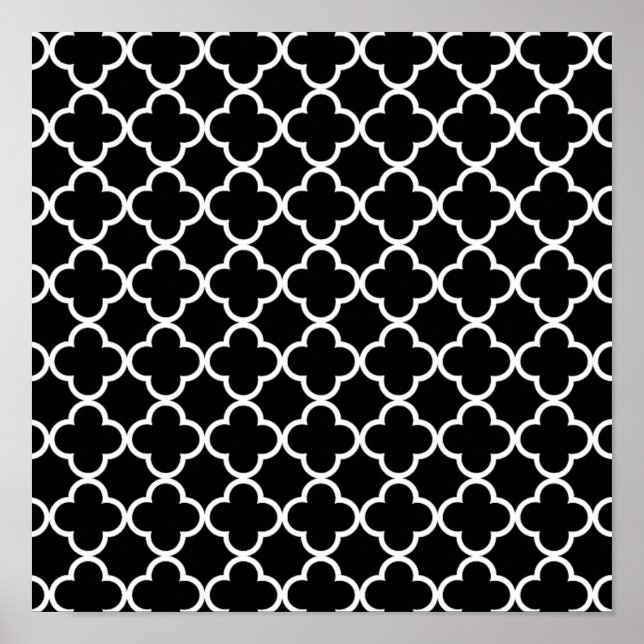 Affiche Motif marocain noir blanc Quatrefoil (Devant)