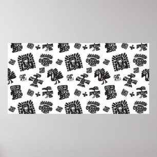 Affiche Motif maya sans couture. Elem noir et blanc