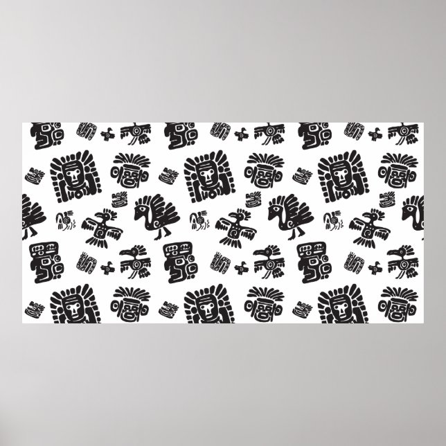 Affiche Motif maya sans couture. Elem noir et blanc (Devant)