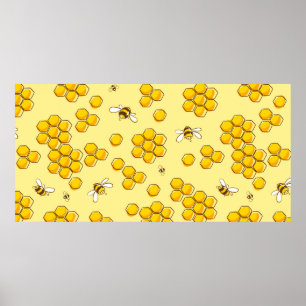 Affiche Motif mignon et transparent avec abeilles volantes