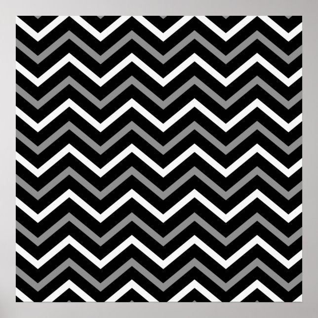 Affiche Motif moderne Black White et Grey Chevron Zigzag (Devant)