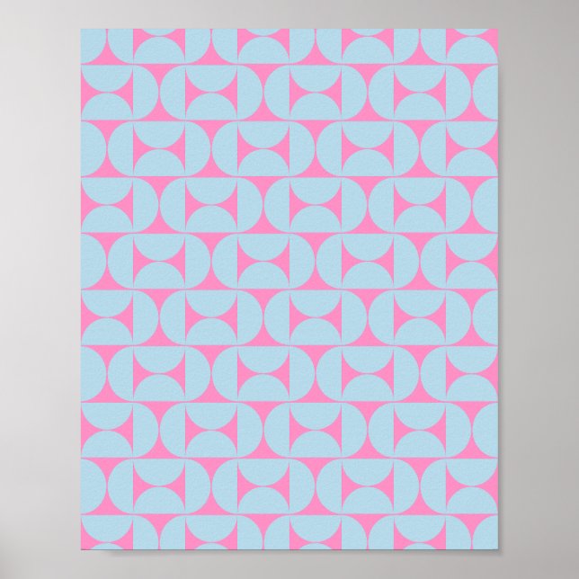 Affiche Motif moderne du milieu du siècle rose et bleu (Devant)