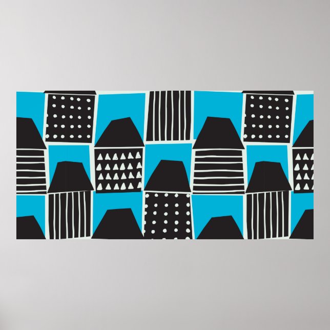 Affiche Motif moderne sans couture avec maisons en noir et (Devant)