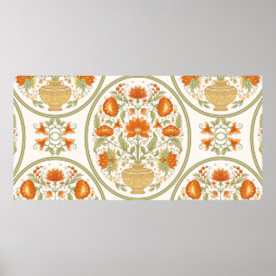 Affiche Motif mughal traditionnel, fleurs d'imaginaire rét