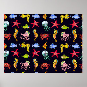 Affiche Motif nautique fabuleux avec une mer orange amusan