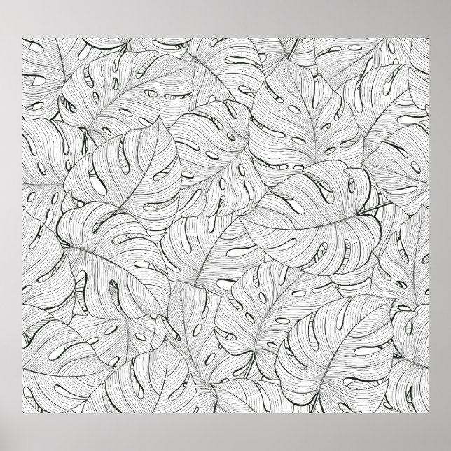 Affiche Motif noir blanc Feuille Monstera (Devant)