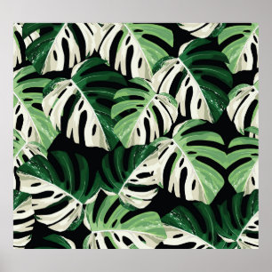 Affiche Motif noir extérieur de feuille Monstera