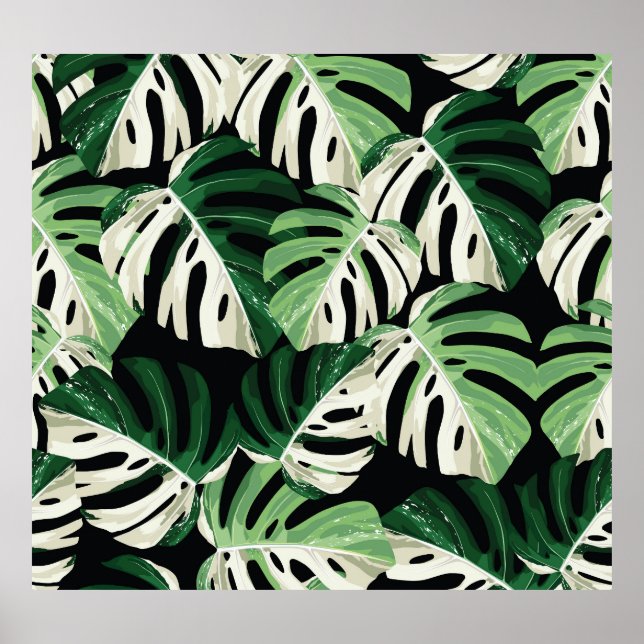 Affiche Motif noir extérieur de feuille Monstera (Devant)