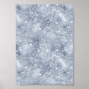 Affiche Motif Pailleté de Givre Argenté Glitter Blanc
