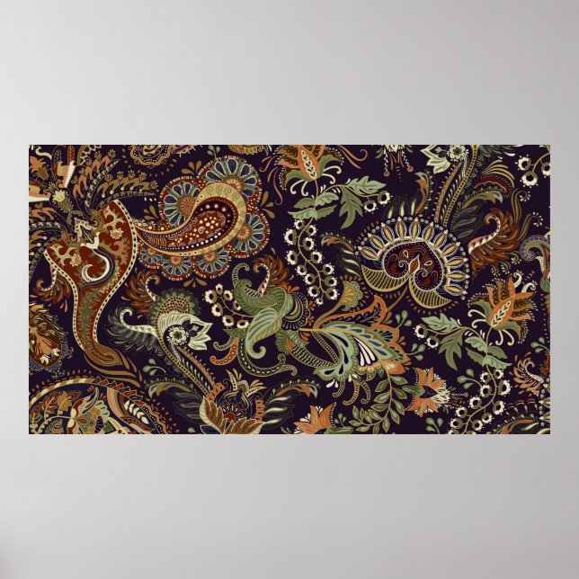 Affiche Motif Paisley coloré. Papier peint ethnique vintag (Devant)