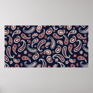 Affiche Motif paisley traditionnel indien sur la marine