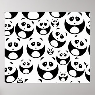 Affiche Motif Panda noir et blanc Kawaii